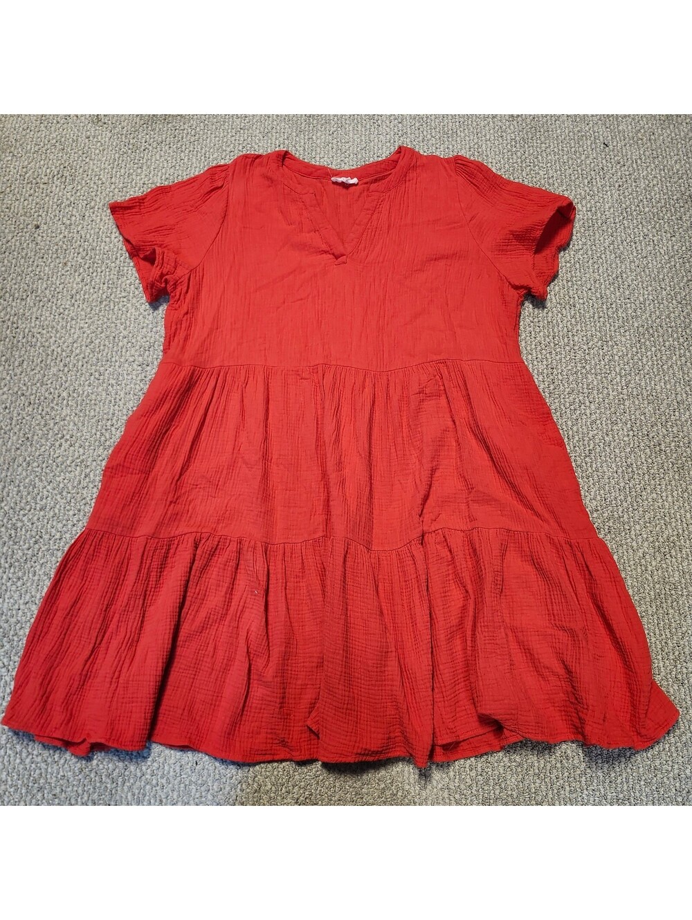 Luck Brand Red Tiered Short Sleeve Dress Size 2X